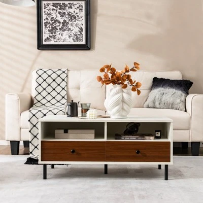 Tangkula Coffee Table Modern Rectangle W/ Storage Shelf & Drawers Living Room Furniture 3 Tangkula Coffee Table Modern Rectangle W/ Storage Shelf & Drawers Living Room Furniture