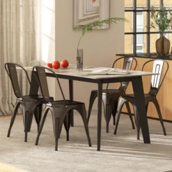 Tangkula Tolix Style Metal Dining Chairs Set Of 4 W/ Removable Backrest For Dining Room
