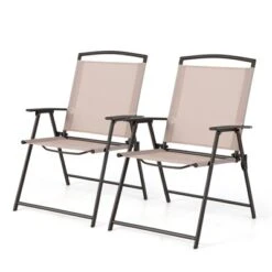 Tangkula 2/4 Piece Patio Folding Chairs Outdoor Dining Chairs W/ Breathable Fabric Heavy Duty Steel & Rustproof Steel Frame -Beauty house GUEST bd7a577c 6891 413e 9f76 db8289629ce3