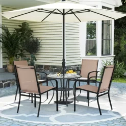Tangkula Outdoor Dining Chairs Set Of 4 W/ Breathable Fabric Armrests High Back