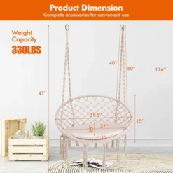 Tangkula Hanging Hammock Chair Macrame Swing Chair With Soft Cushion For Bedroom, Patio, Backyard, Balcony -Beauty house GUEST bdf2f733 ca34 4b5a b741 fe45fb2dd936
