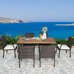 Tangkula 7PCS Patio Dining Furniture Set W/ Wooden Tabletop Cushion Umbrella Hole -Beauty house GUEST bdfb6e71 3cf3 4e17 9580 f86086f7f248