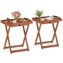 Tangkula Solid Wood Tray Table Set Of 2 W/Removable Top Rectangular TV Tray Bistro Table -Beauty house GUEST be030e6d 9ed1 4cc7 853e 1dbf15c16161