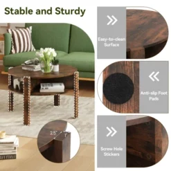 Tangkula Round Coffee Table With 4 Side Compartments 2-Tier Circle Coffee Table -Beauty house GUEST be035d55 72f4 401f 9f7d d7a7429551a5
