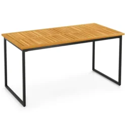 Tangkula 55” Patio Dining Table 6 People Acacia Wood Dining Table With Slatted Tabletop U-shaped Frame Adjustable Foot Pads -Beauty house GUEST be731213 c54d 47b7 8faf c8985ffef6f7