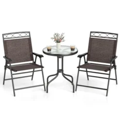 Tangkula 3 Pieces Bistro Set Outdoor Furniture Set With Tempered Glass Table Umbrella Hole -Beauty house GUEST bee874ab 3bbf 47cb a034 a7f53e1f8d83