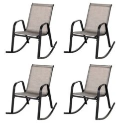 Tangkula Set Of 4 Metal Rocking Chair Heavy-Duty Rocker Outdoor Anti-Slip Brown Patio -Beauty house GUEST bee884bd fb7a 4bb2 9a46 4e28a0802077