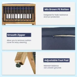 Tangkula 2PCS Acacia Wood Outdoor Patio Ottoman Footstool W/ Removable Cushion -Beauty house GUEST beff7c1b 44b2 4709 aa80 0e576eb4d767