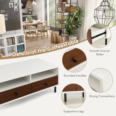 Tangkula Coffee Table Modern Rectangle W/ Storage Shelf & Drawers Living Room Furniture 9 Tangkula Coffee Table Modern Rectangle W/ Storage Shelf & Drawers Living Room Furniture - Image 7