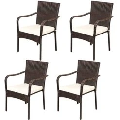Tangkula 4 PCS Stackable Rattan Chairs Outdoor Dining Chairs W/Cushion For Porch Yard Garden -Beauty house GUEST bf1c9bc9 73c1 4f01 bbb6 3e89bc4e5171