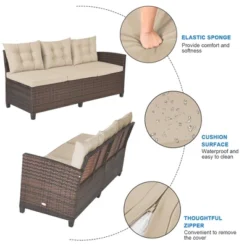 Tangkula 3PCS Rattan Dining Sofa Set W/6 Cushioned Seats Patio Furniture -Beauty house GUEST bf32ca86 a15e 4a43 b335 c93e87d9a6df