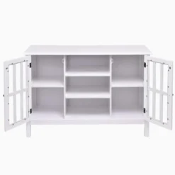 Tangkula Wood TV Stand Free Standing Storage Console Cabinet For 50” TV White/Walnut -Beauty house GUEST bfaa0f75 980e 4760 8879 cb027d21c915