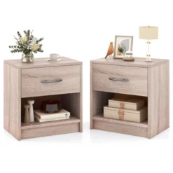 Tangkula 2 PCS Nightstand W/ Drawer Side Table W/ Slide-out Drawer Open Storage Shelf -Beauty house GUEST bfdb819c b579 4ab8 b7f6 4cf43d51d93b