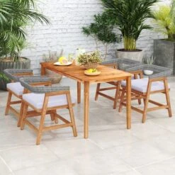Tangkula 5PCS Patio Dining Set Solid Wood Furniture W/ Rattan Backrest & Seat Cushions -Beauty house GUEST bfe9e3cd a191 44bc 87dc ed56ebac46f1
