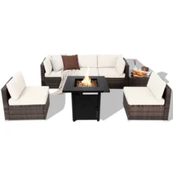 Tangkula Set Of 7 Patio Furniture Set W/ 28" 50000 BTU Propane Gas Fire Pit Table Cushions -Beauty house GUEST c00f6ee1 7657 4e40 89fc 5e4171607d44