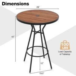 Tangkula 28" Outdoor Bar Table W/ Wood-Like Tabletop Umbrella Hole & Footrest For Backyard -Beauty house GUEST c04ab810 09ef 4715 833d 60b5a8903ec0