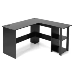 Tangkula L-Shaped Office Computer Desk W/ Spacious Desktop & 2-Tier Open Shelves Black -Beauty house GUEST c075cc40 0031 419e b46c 4994d925c6be