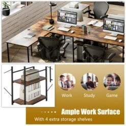 Tangkula Large L-shaped Computer Desk 60” Convertible Corner Desk With 4 Storage Shelves 95” 2-Person Long Study Writing Workstation Black/Rustic Brown/Natural/Grey -Beauty house GUEST c0855db8 02e2 4ad3 b636 196030c228c8