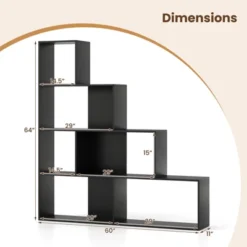 Tangkula 4-Tier Bookshelf W/ 6 Storage Cubes 64" Tall Modern Geometric Stair Bookcase -Beauty house GUEST c0c444be 627b 4c3d b722 ceb782a04746