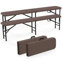 Tangkula 2PCS 6 Ft Plastic Folding Bench Portable Fold-in-Half Seat W/ 1320 LBS Capacity Gray -Beauty house GUEST c104f597 9ce9 4b67 8d8d 64d8a8b24230