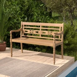 Tangkula 2-Person Garden Bench W/ Wide Backrest & Curved Armrests For Backyard