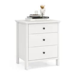 Tangkula 3-Drawer Modern Nightstand Bedside Table Wooden End Table White/Black -Beauty house GUEST c16e6e4a bc32 4fd1 9082 37fd3fcb0757