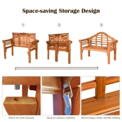 Tangkula Outdoor Wooden Folding Bench Two Person Loveseat Chair Garden Bench -Beauty house GUEST c19d8bbc 5787 44bd b337 e4d405b7639d