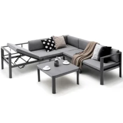 Tangkula 3PCS Patio Furniture Set Aluminum Lounge Adjust Back Recliner Sofa Table Cushion -Beauty house GUEST c1e2956d 5c8e 4e87 96ea 1293aadfa435