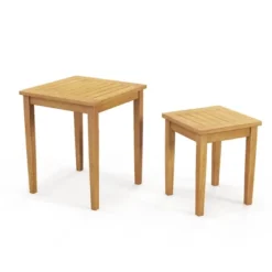 Tangkula 2 PCS Patio Nesting Table Teak Wood Outdoor Space Saving Design Square End Table -Beauty house GUEST c1e4f83a 0d6a 4c04 a6bb 0bb257fe40f2
