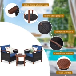 Tangkula 3PCS Patio Wicker Rattan Conversation Set Outdoor Furniture Set W/ Cushion -Beauty house GUEST c24cb64d aea9 4193 a68d 87797a710920