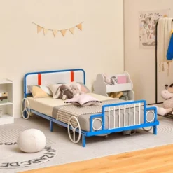 Tangkula Twin Size Kids Bed Frame Car Shaped Metal Platform Bed W/ Upholstered Headboard -Beauty house GUEST c26a8673 a290 4213 a174 b2a38d65800f