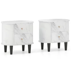 Tangkula 2PCS Nightstand W/ 2 Drawers Faux Marble Bedside Table For Small Space -Beauty house GUEST c26f43a9 f974 4c94 93f9 d0dfa7040a69