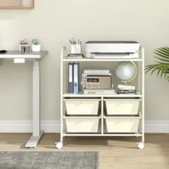 Tangkula 4-Drawer Rolling Storage Cart With 2 Shelves Mobile Utility Cart With Removable Drawers And Metal Frame With Lockable Wheels White -Beauty house GUEST c2d1b420 f421 4b6b 946e eb5162ff0c55