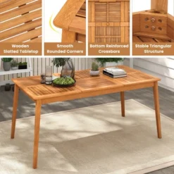 Tangkula Outdoor Acacia Wood Dining Table For 6 People 67” X 35” Rectangular Patio Bistro Table With Built-in Umbrella Hole Picnic Table For Porch -Beauty house GUEST c2e93d28 c6f7 4236 8af3 b02751fee638