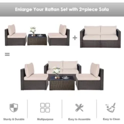 Tangkula 4PCS Rattan Corner Sofa Set Patio Outdoor Furniture Set W/ Beige Cushions -Beauty house GUEST c381c721 9e57 4bec 96e0 ed28c6aadcee 1
