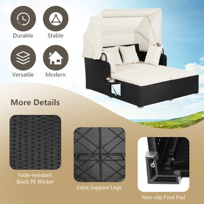 Tangkula Patio Hand-Woven PE Wicker Daybed Outdoor Loveseat Sofa Set W/ Off White Cushions 9 Tangkula Patio Hand-Woven PE Wicker Daybed Outdoor Loveseat Sofa Set W/ Off White Cushions - Image 7