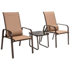 Tangkula 3PCS Patio Adjustable Back Stackable Chairs Side Table Set Bistro Set Classic Furniture Chair Set For Garden Black/Brown/Grey -Beauty house GUEST c3c03885 0b1e 4549 9c89 8e4f9c2790dc