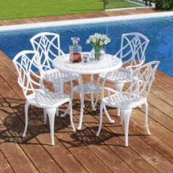 Tangkula 5 Pieces All-Weather Outdoor Cast Aluminum Dining Set Round Dining Table -Beauty house GUEST c3f12505 9423 4bd6 a911 65d74cabb777