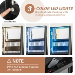 Tangkula 360° Rotating Mirrored Jewelry Cabinet Armoire 3 Color LED Modes Lockable Black -Beauty house GUEST c3f4bf2d 11a3 491f 88da 7674925be5b9