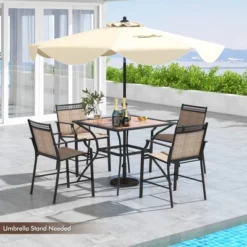 Tangkula Patio Table For 4 People W/ Umbrella Hole Wood-Like Tabletop Metal Support Legs -Beauty house GUEST c3ffa053 4e3e 4184 99b7 0c338ecc9c28