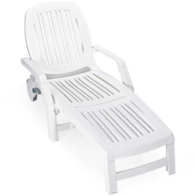Tangkula Patio Lounge Chair Chaise Recliner Adjustable Backrest All Weather For Outdoor&Indoor Wheels White 8 Tangkula Patio Lounge Chair Chaise Recliner Adjustable Backrest All Weather For Outdoor&Indoor Wheels White - Image 6