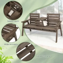 Tangkula Outdoor Fir Wood Bench W/ Foldable Middle Table W/ Backrest & Armrests -Beauty house GUEST c412fd88 f1f1 4057 85e5 a9ba50c887b8