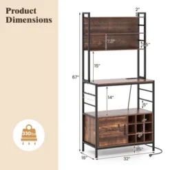 Tangkula 67" Bakers Rack W/ Power Outlet Coffee Bar Cabinet W/ S-Shaped Hooks -Beauty house GUEST c45a90e1 21b8 4126 b702 10ea56275fab