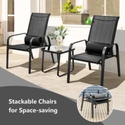 Tangkula 3PCS Patio Adjustable Back Stackable Chairs Side Table Set Bistro Set Classic Furniture Chair Set For Garden Black/Brown/Grey -Beauty house GUEST c4615681 8870 4fbc a5b1 109a1198c3b7