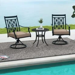 Tangkula Patio Metal Swivel Chairs Set Of 2 Fabric Bistro Rocker Chairs W/ Curved Armrests