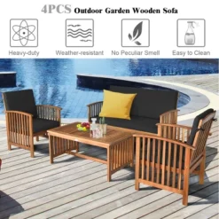 Tangkula 4PCS Patio Acacia Wood Sofa Set Conversation Couch Coffee Table With Cushions -Beauty house GUEST c533f01f 198c 4296 ac46 d2368d5c7b17