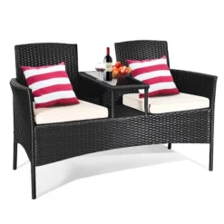 Tangkula Outdoor Conversation Furniture Set Rattan Wicker Loveseat Sofa Chair -Beauty house GUEST c53e3f3d a249 4108 a0fe c93a733faa37