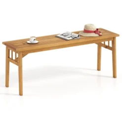 Tangkula 2 PCS Acacia Wood Outdoor Bench 48" Long Backless Wooden Picnic Bench W/ Slatted Seat -Beauty house GUEST c55f1ad1 b0c9 4c8e 8e5e 8e707c9e67c7