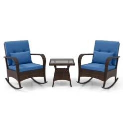 Tangkula 3 Piece Outdoor Rocking Set Rattan Rocker Chairs W/ Tempered Glass Coffee Table -Beauty house GUEST c5c2f1cd 4028 4ab6 8184 7631cfdf6f20