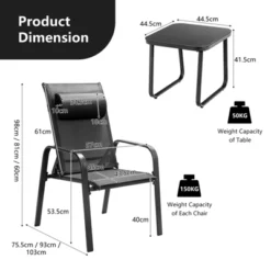 Tangkula 3PCS Patio Adjustable Back Stackable Chairs Side Table Set Bistro Set Classic Furniture Chair Set For Garden Black/Brown/Grey -Beauty house GUEST c5f3d308 dcdd 489c 99b9 789e0c92bad0